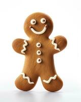 Joyful Gingerbread Man on White Background AI Generated photo