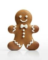 Joyful Gingerbread Man on White Background AI Generated photo