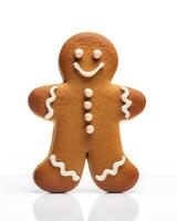 Joyful Gingerbread Man on White Background AI Generated photo