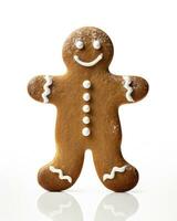 Joyful Gingerbread Man on White Background AI Generated photo