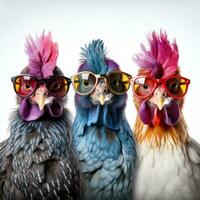 Funny Looking Chickens with Sunglasses on Wall Art AI Generated photo