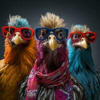 Funny Looking Chickens with Sunglasses on Wall Art AI Generated photo