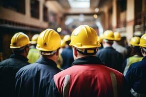 Group of People Wearing Hard Hats in New Leipzig School Style AI Generated photo