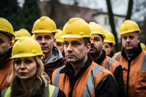 Group of People Wearing Hard Hats in New Leipzig School Style AI Generated photo