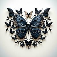 Large Butterfly Silhouette with Small Hearts on White Background AI Generated photo
