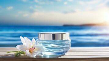 Luxurious Skincare Container with Ocean Waves AI Generated photo