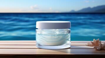 Luxurious Skincare Container with Ocean Waves AI Generated photo