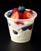 Delicious Yogurt Bowl with Fresh Strawberries and Berries AI Generated photo