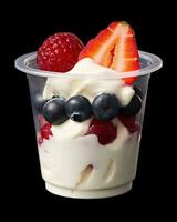 delicioso yogur cuenco con Fresco fresas y bayas ai generado foto