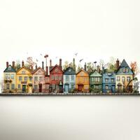 Quirky English Countryside Houses on White Background AI Generated photo