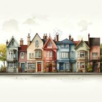 Colorful Clipart of Quirky English Countryside Houses AI Generated photo