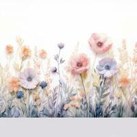 Soft Pastel Field Flowers on White Background AI Generated photo