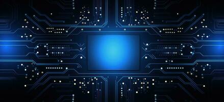 Shiny Blue Circuit Board Techno Background AI Generated photo