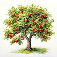 Watercolor Apple Tree for Childrens Book AI Generated photo