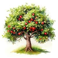 Whimsical Watercolor Apple Tree for Childrens Book AI Generated photo