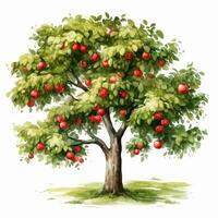 Watercolor Apple Tree for Childrens Book AI Generated photo