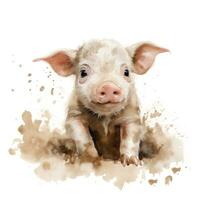 Adorable Baby Piggy Playing in Mud AI Generated photo