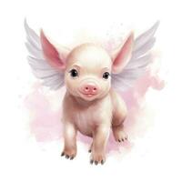 Cute Little Pig with Wings Watercolor Clipart AI Generated photo