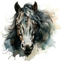 Black Horse Watercolor Clipart on White Background AI Generated photo