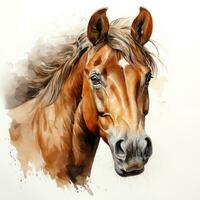 Watercolor Head of a Brown Horse Clipart on White Background AI Generated photo