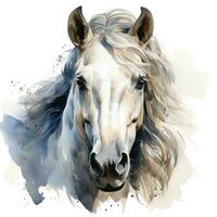 Watercolor White Horse Head Clipart on White Background AI Generated photo