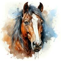 Watercolor Horse Head Clipart on White Background AI Generated photo