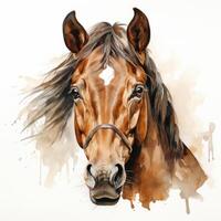 Watercolor Horse Head Clipart on White Background AI Generated photo