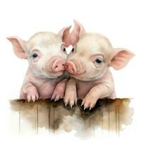 Adorable Watercolor Illustration of Two Baby Piggies Kissing on a White Background AI Generated photo