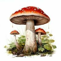 Watercolor Mushroom Clipart on White Background AI Generated photo