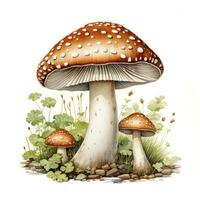 Watercolor Mushroom Clipart on White Background AI Generated photo