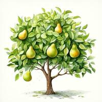 Watercolor Pear Tree for Childrens Book AI Generated photo