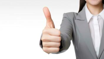 Young Woman Giving Thumbs Up on White Background AI Generated photo