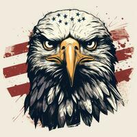 Clásico americano bandera y águila cabeza clipart en blanco antecedentes ai generado foto
