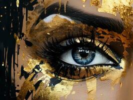 Stylish Urban Woman Covered in EyeCatching Black and Gold Paint AI Generated photo
