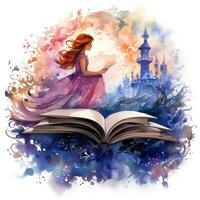 Magical Disney Style Princess Scene Watercolor Clipart AI Generated photo