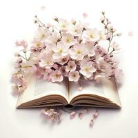 minimalista primavera flores en un abierto libro ai generado foto