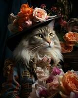 Colorful Anthropomorphic Rococo Cat AI Generated photo