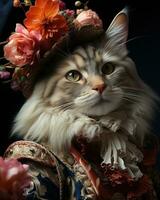 Colorful Anthropomorphic Rococo Cat AI Generated photo