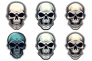 Spooky Halloween Stickers with Skulls on White Background AI Generated photo