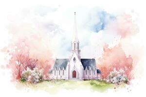 Baptism Celebration Card with Church Watercolor AI Generated photo