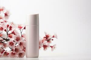 Elegant Cosmetic Tube Container Package with Flowers AI Generated photo