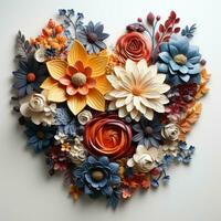Colorful Wildflowers Arranged in a Heart Shape on a White Background AI Generated photo