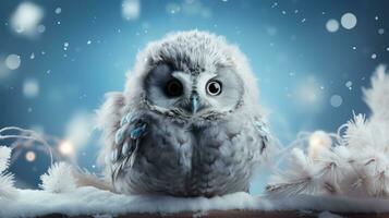 Enchanting Winter Forest with Baby Owl AI Generated photo
