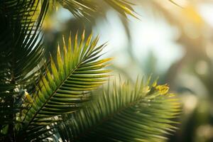 Closeup of Green Palm Leaf in Nature AI Generated photo