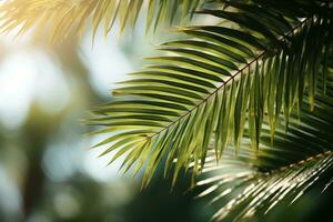 Closeup of Green Palm Leaf in Nature AI Generated photo