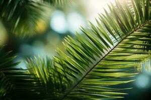 Closeup of Green Palm Leaf in Nature AI Generated photo