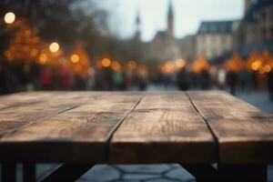 Rustic Wooden Table with Christmas Decorations AI Generated photo