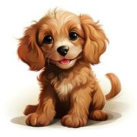 Cavapoo Cartoon Style for Toddler Book Clipart on White Background AI Generated photo