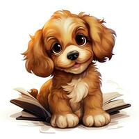 cavapoo dibujos animados estilo para niñito libro clipart en blanco antecedentes ai generado foto