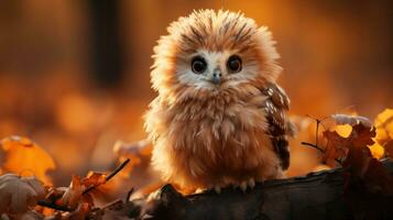 Enchanting Baby Owl in Autumn Forest AI Generated photo